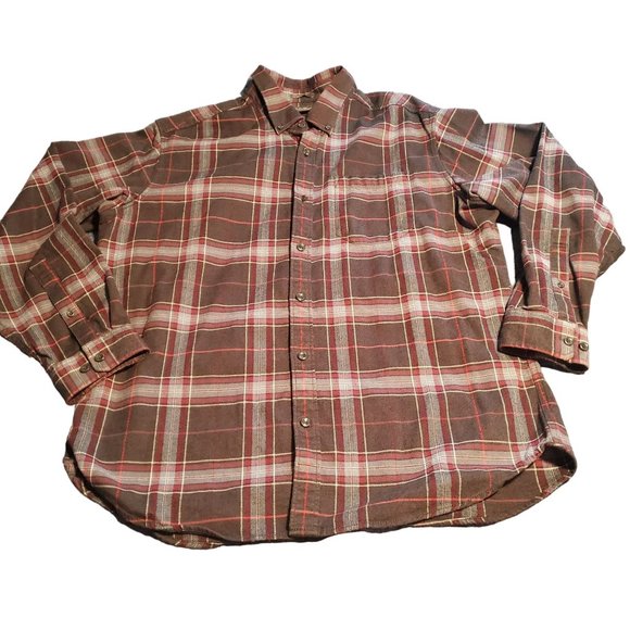 Eddie Bauer Men's Size Large Relaxed Fit Flannel Shirt Black Blue Red - Picture 1 of 10